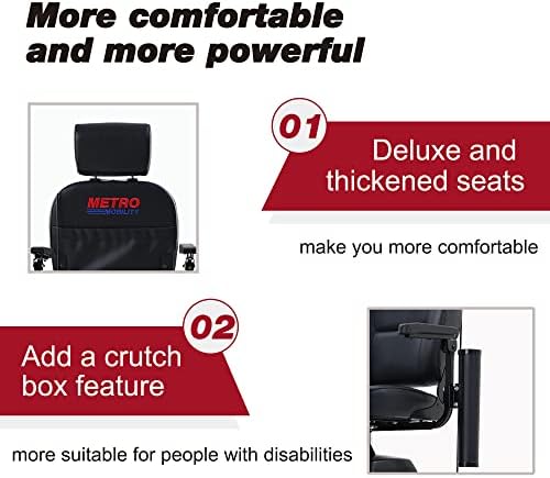 Metro Mobility 4 Wheel Foldable Mobility Scooter for Adults - 300 lbs Capacity Powered Mobility Scooters for Seniors, Travel - USB Charging Port & 2 Cup Holders - Red - Image 4