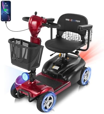 15/30 Miles 4 Wheels Mobility Scooter for Seniors/Adults Up to 300LBS,350W Electric Wheelchair Detachable Battery,Dual Baskets,Rotating Seat,with Taillight, USB Charging Red 15AH