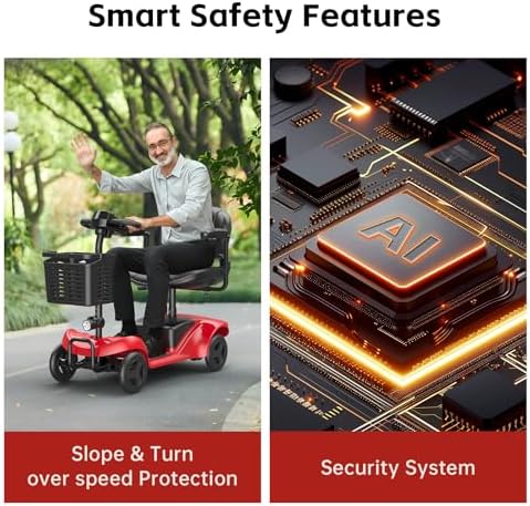 Mobility Scooter for Adults,4 Wheel Mobility Scooter,15 Miles Range,300LBS Capacity,Lightweight and Portable,with LED Headlights and Basket,Charger Included,Gifts Suitable for Elders (Red) - Image 5