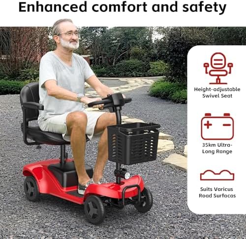 Mobility Scooter for Adults,4 Wheel Mobility Scooter,15 Miles Range,300LBS Capacity,Lightweight and Portable,with LED Headlights and Basket,Charger Included,Gifts Suitable for Elders (Red) - Image 8
