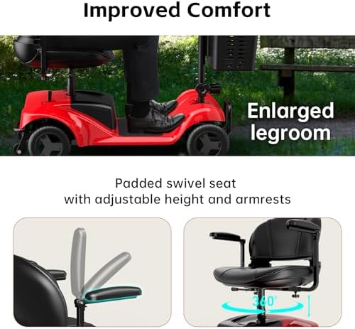 Mobility Scooter for Adults,4 Wheel Mobility Scooter,15 Miles Range,300LBS Capacity,Lightweight and Portable,with LED Headlights and Basket,Charger Included,Gifts Suitable for Elders (Red) - Image 9