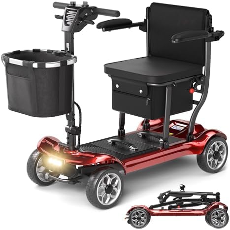 Lightweight Mobility Scooter for Adults & Seniors - Cruise & Airport Approved, 43lb Foldable Portable Motorized Scooters with Dual Lithium Batteries for 30.4 Miles Travel, 300lb Capacity, Red