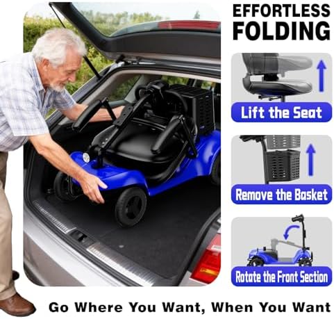 Mobility Scooter for Adults,4 Wheel Mobility Scooter,15 Miles Range,300WH Battery,300LBS Capacity,Lightweight and Portable,with LED Headlights and Basket,Charger Included (Blue) - Image 3