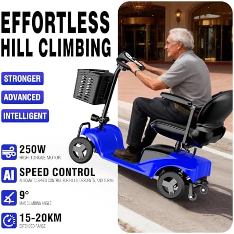 Mobility Scooter for Adults,4 Wheel Mobility Scooter,15 Miles Range,300WH Battery,300LBS Capacity,Lightweight and Portable,with LED Headlights and Basket,Charger Included (Blue) - Image 7
