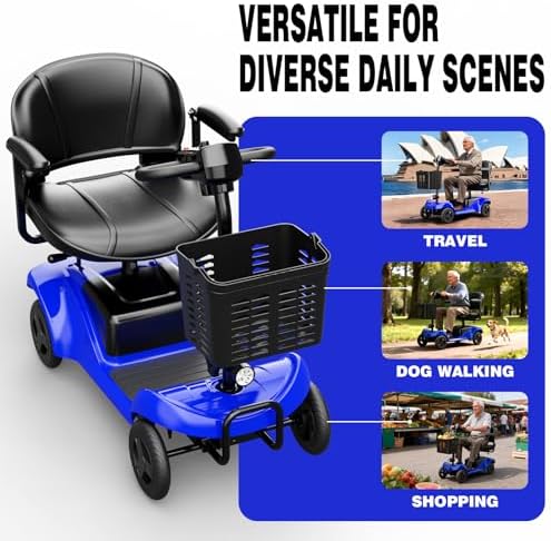 Mobility Scooter for Adults,4 Wheel Mobility Scooter,15 Miles Range,300WH Battery,300LBS Capacity,Lightweight and Portable,with LED Headlights and Basket,Charger Included (Blue) - Image 4