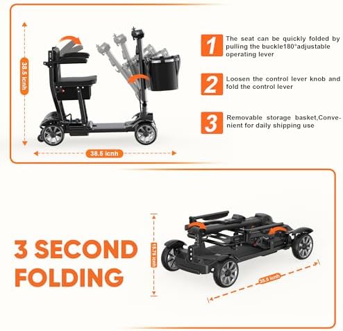 obility Scooter for Seniors, 38LBS 4 Wheels Mobility Scooter with LCD Display, 350LBS Capacity, Airline Approved, Lightweight Motorized Mobility Scooters, 30Miles, Black - Image 5
