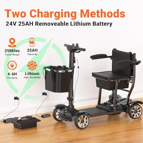 obility Scooter for Seniors, 38LBS 4 Wheels Mobility Scooter with LCD Display, 350LBS Capacity, Airline Approved, Lightweight Motorized Mobility Scooters, 30Miles, Black - Image 6