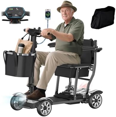 Mobility Scooter for Adults, 30Miles 4 Wheels Mobility Scooter with LCD Display, 350LBS Capacity & Lithium Battery, Airline Approved, 38LBS Motorized Mobility Scooter for Seniors, Silver