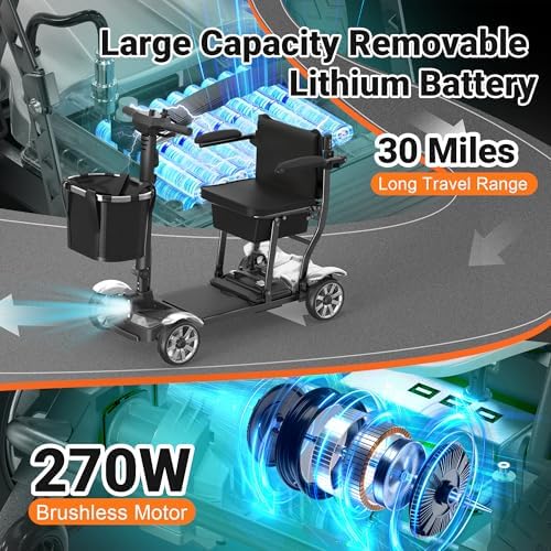 Mobility Scooter for Adults, 30Miles 4 Wheels Mobility Scooter with LCD Display, 350LBS Capacity & Lithium Battery, Airline Approved, 38LBS Motorized Mobility Scooter for Seniors, Silver - Image 2