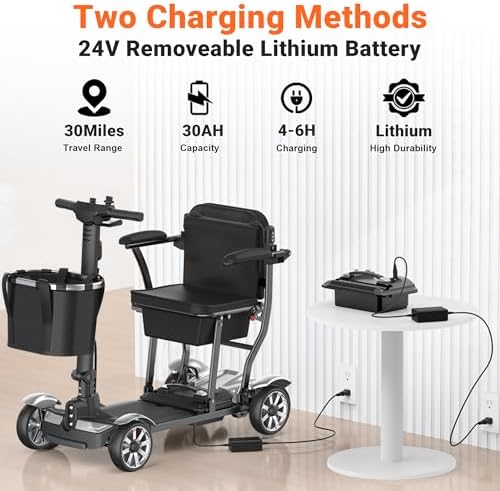 Mobility Scooter for Adults, 30Miles 4 Wheels Mobility Scooter with LCD Display, 350LBS Capacity & Lithium Battery, Airline Approved, 38LBS Motorized Mobility Scooter for Seniors, Silver - Image 4