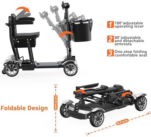 Mobility Scooter for Adults, 30Miles 4 Wheels Mobility Scooter with LCD Display, 350LBS Capacity & Lithium Battery, Airline Approved, 38LBS Motorized Mobility Scooter for Seniors, Silver - Image 5